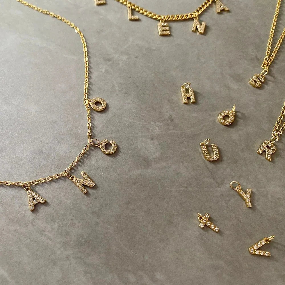 Dainty Zircon Letter Initial, Number, Symbol Chain Necklace - Veinci