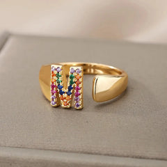 Dazzling Rainbow Custom Letter Initial Rings - Veinci
