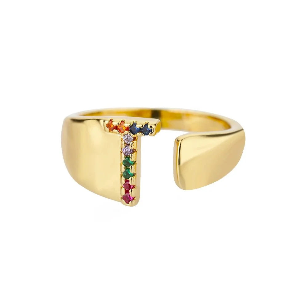 Dazzling Rainbow Custom Letter Initial Rings - Veinci