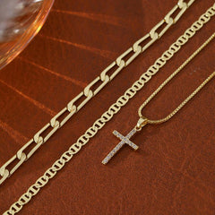 3-Piece 14K Layered Cross Necklace Stack