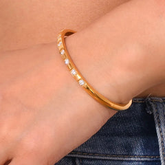 Diamond Accented Gold Cuff Bracelet - Veinci