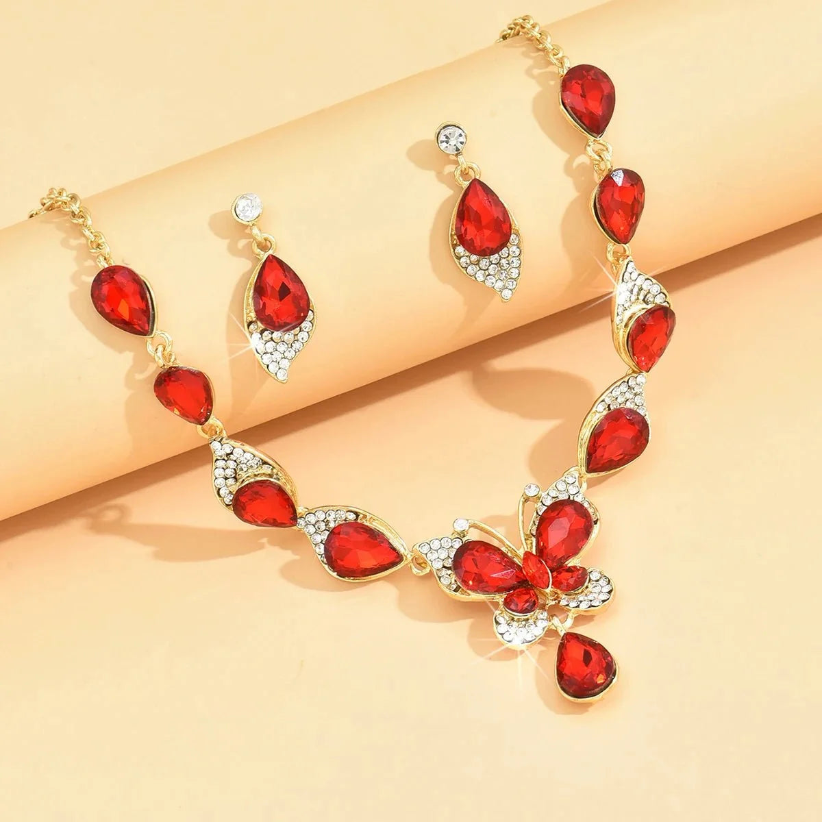 Diamond Gem Set Butterfly Necklace and Earring Set - Veinci