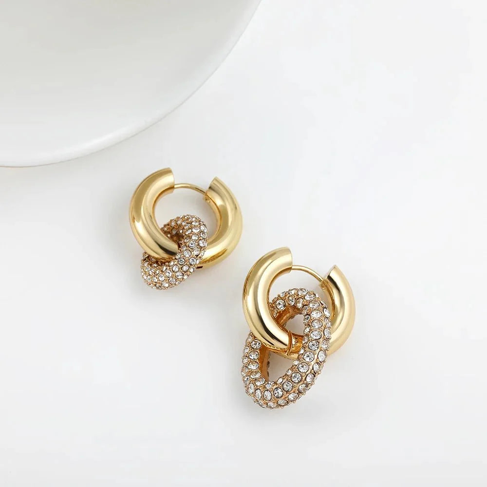 Dual Diamond Circle Huggie Earrings - Veinci