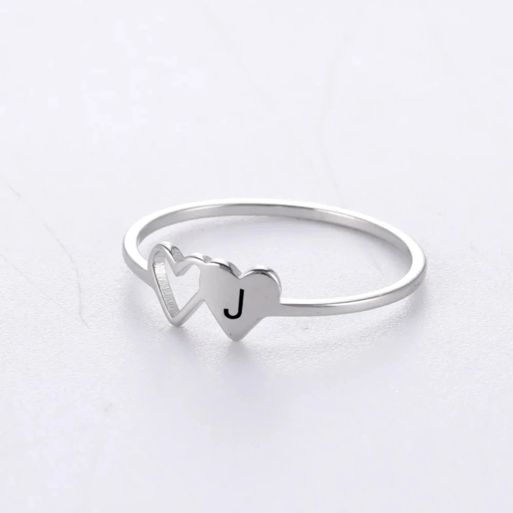 Dual Heart Letter Initial Ring - Veinci
