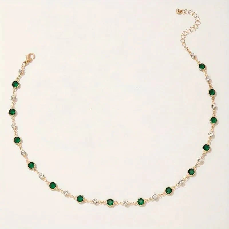 Emerald and Diamond Spaced Choker Necklace - Veinci