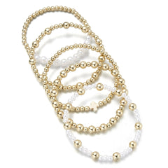 5-Piece Gold & Pearl Cross Beaded Bracelet Stack
