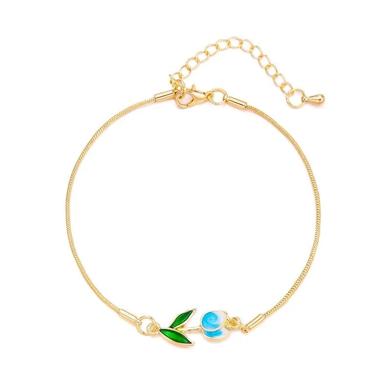 Feminine Floral Tulip Bracelet and Necklace Set - Veinci