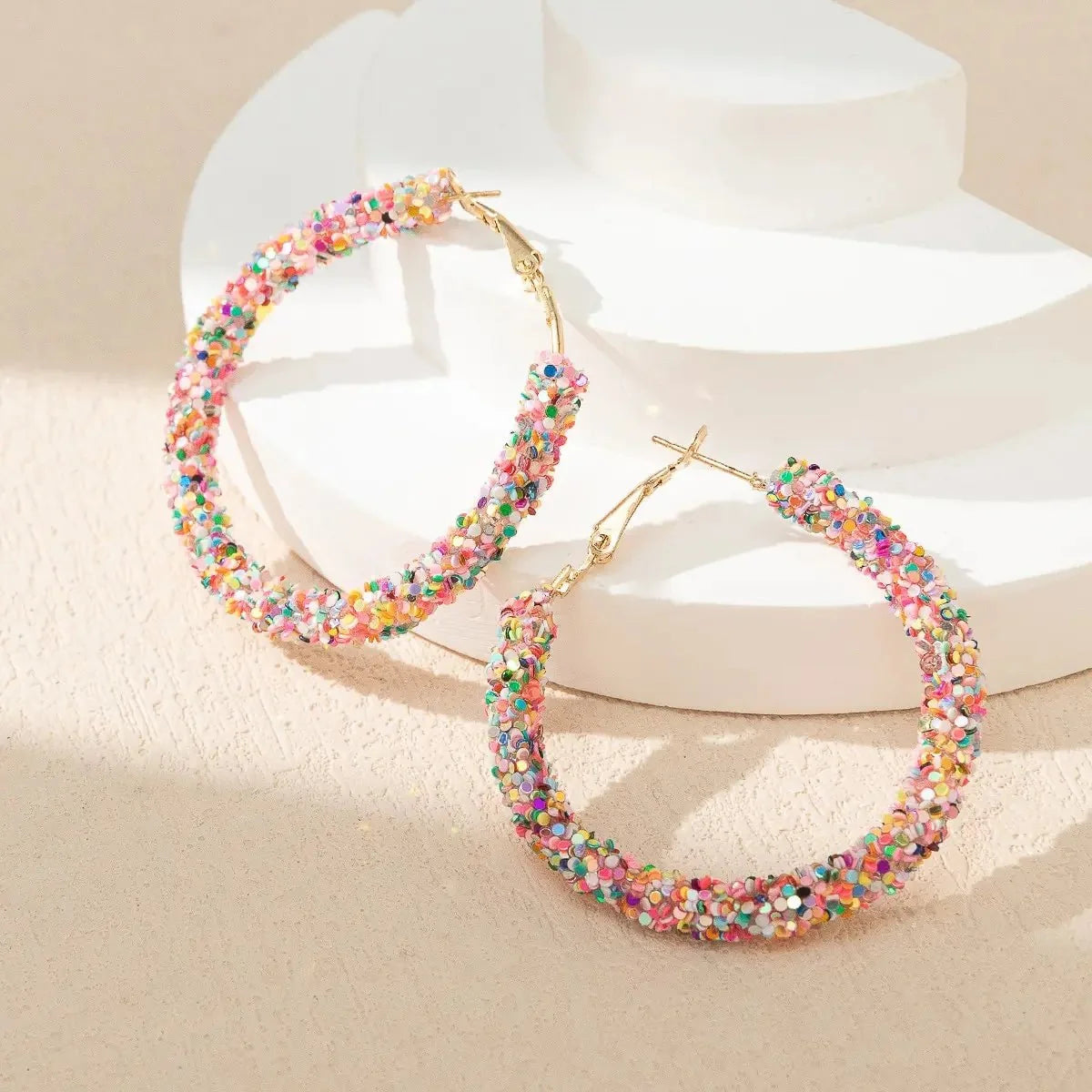 Feminine Rainbow Sprinkle Hoop Earrings - Veinci