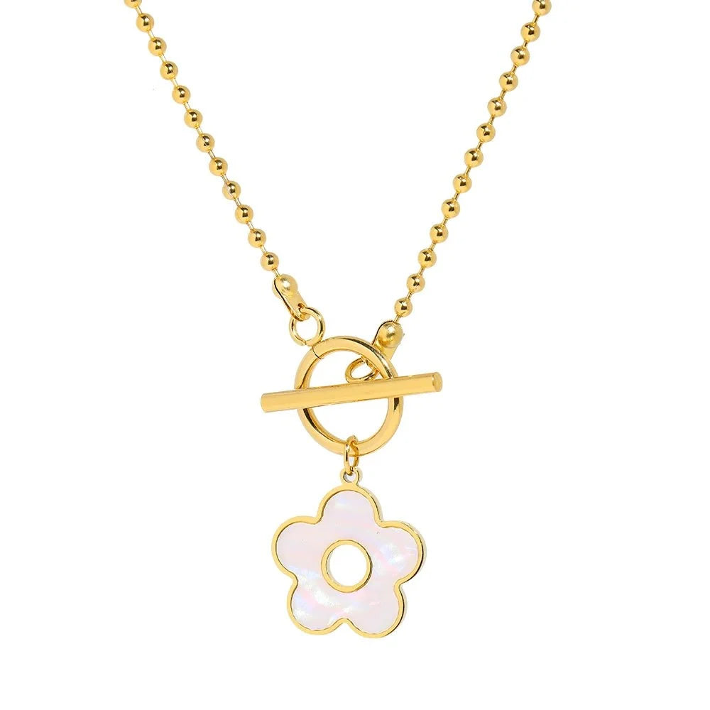 Floral Shell Open Clasp Necklace - Veinci