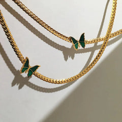 Golden Herringbone Butterfly Choker Necklace - Veinci