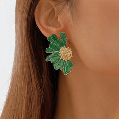 Half Flower Enamel Earrings - Veinci