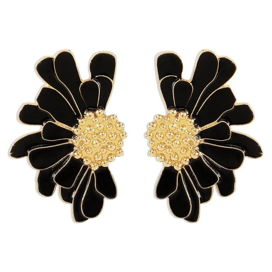 Half Flower Enamel Earrings - Veinci