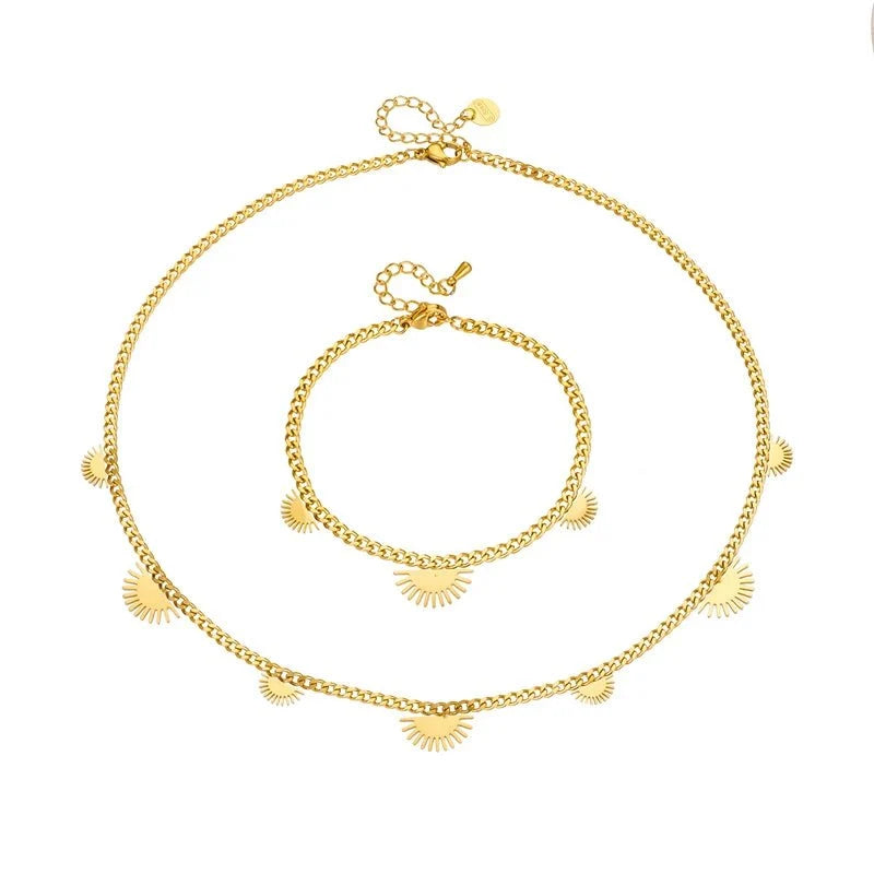 Half Sun Charm Necklace and Bracelet Set - Veinci