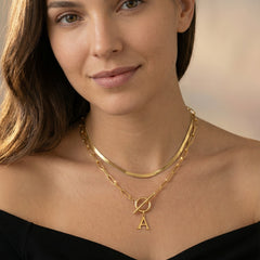 2-Piece Paperclip Initial Toggle Clasp & Herringbone Necklace Set