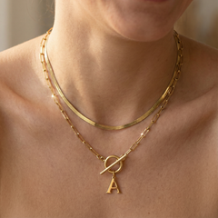 2-Piece Paperclip Initial Toggle Clasp & Herringbone Necklace Set