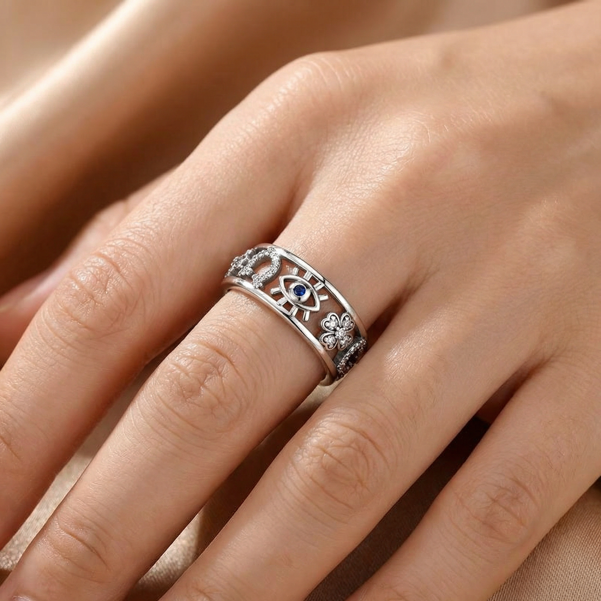 Sterling Silver Lucky Evil Eye Ring