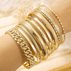 14K 10-Piece Chunky Variety Bracelet Stack