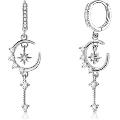 Elegant Crescent Moon & North Star Hoop Earrings