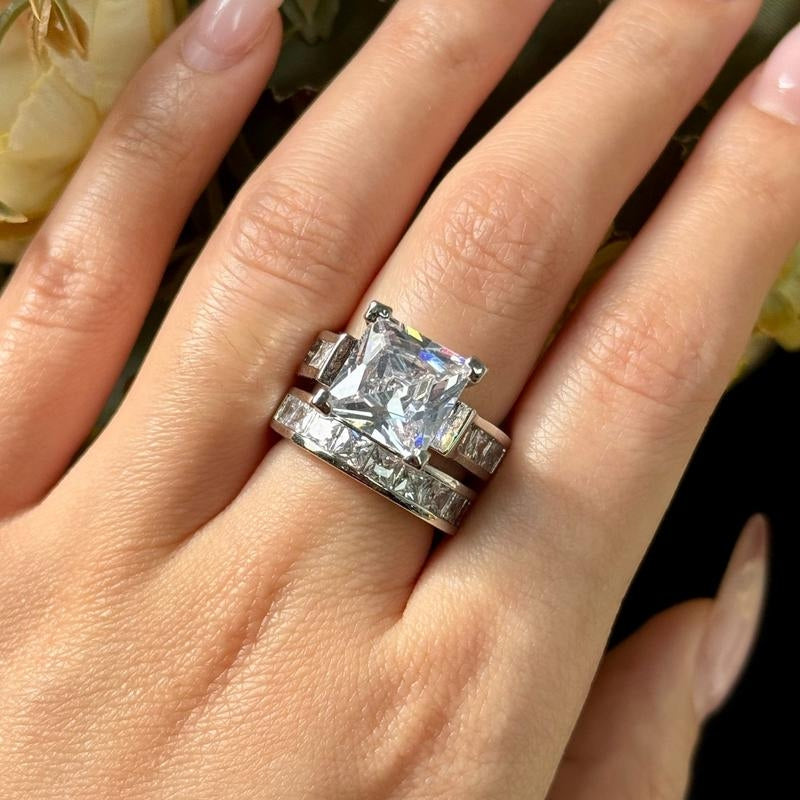 2-Piece Square Cut Diamond Ring Stack