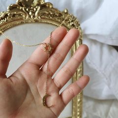 Dainty Sun & Moon Lariat Necklace
