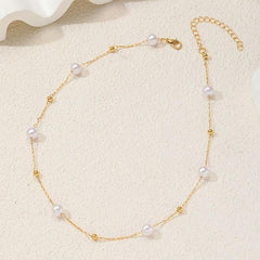 14K Dainty Pearl & Gold Beaded Satellite Necklace