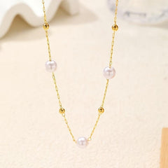 14K Dainty Pearl & Gold Beaded Satellite Necklace
