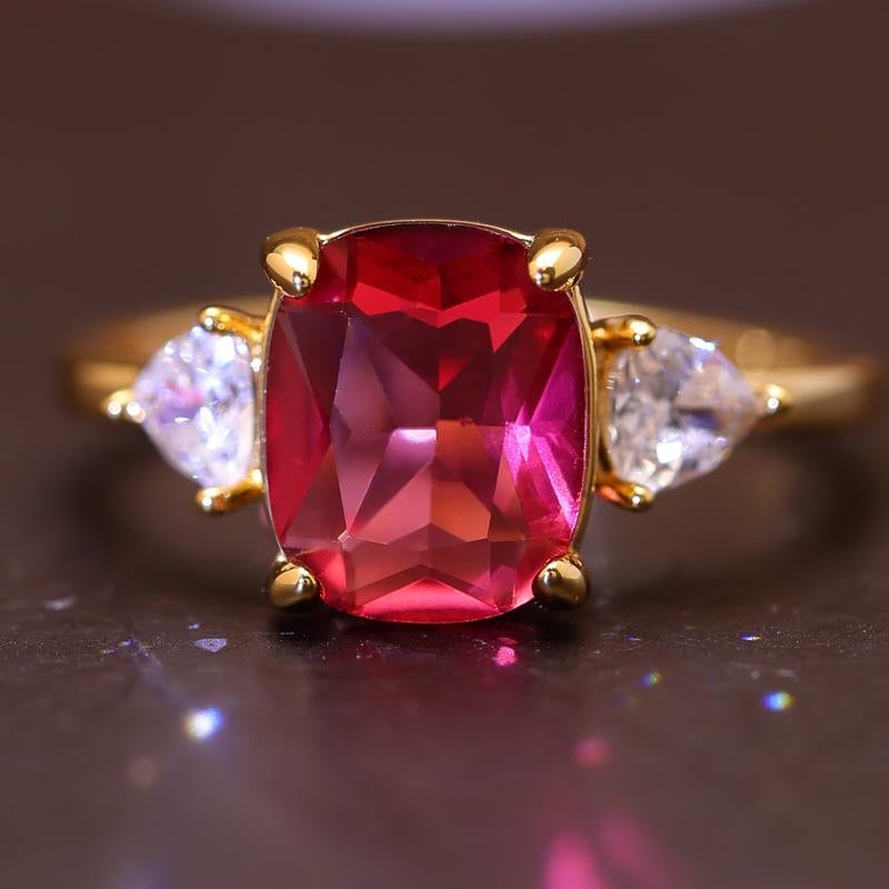 18K Colorful Center Stone Diamond Accented Ring