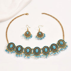 Boho Turquoise Earrings & Choker Necklace Set