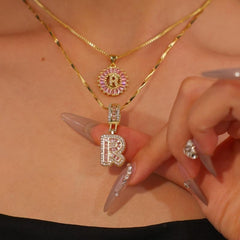 2-Piece 14K Diamond Letter Initial Necklaces (Limited Pink Edition)