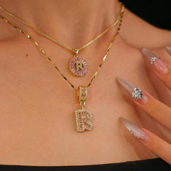 2-Piece 14K Diamond Letter Initial Necklaces (Limited Pink Edition)