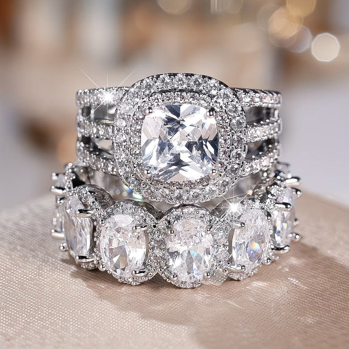 2-Piece Statement Large Stone Ring Stack