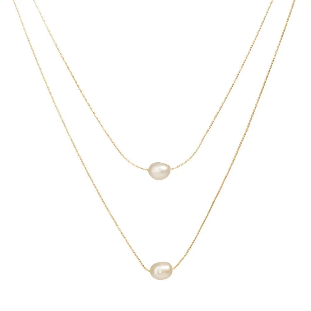 Layered Dainty Strung Pearls Necklace - Veinci