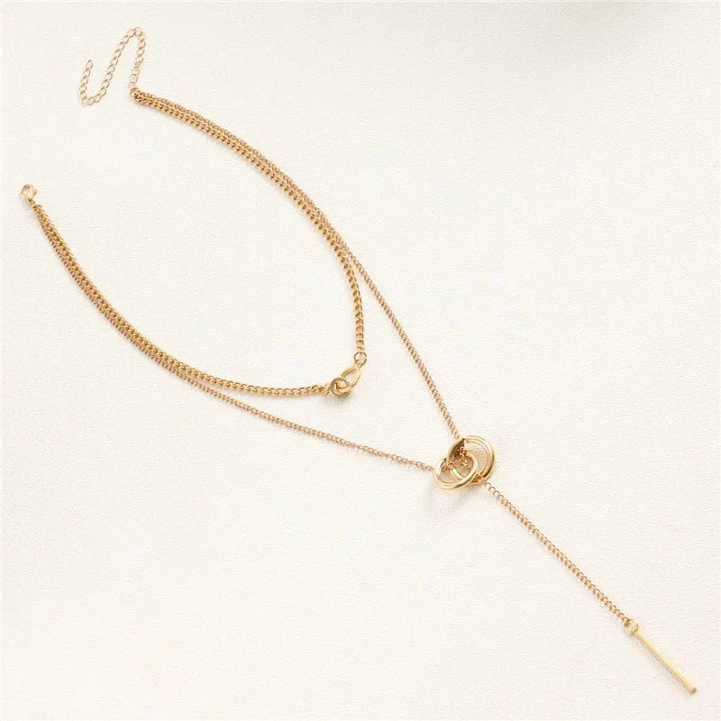 Layered Dual Circle Chain Necklace - Veinci