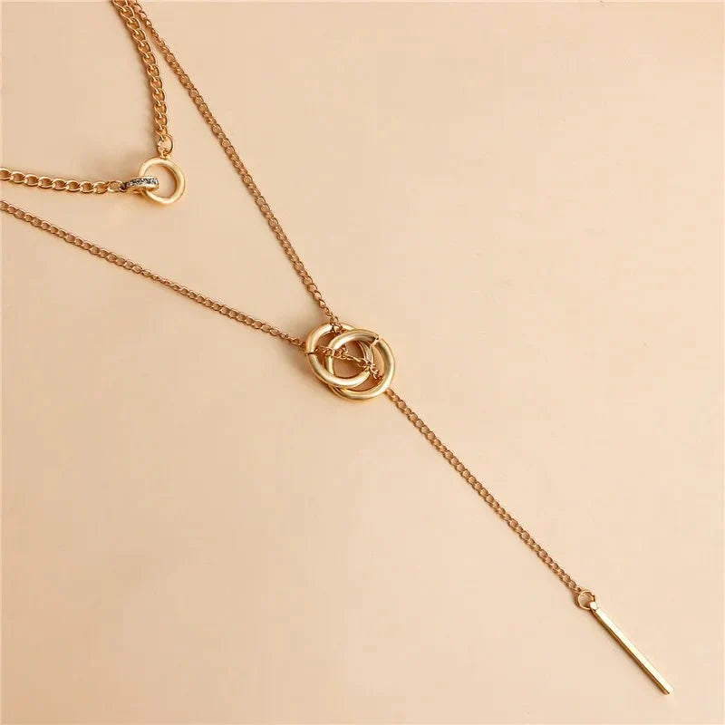 Layered Dual Circle Chain Necklace - Veinci