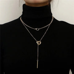 Layered Dual Circle Chain Necklace - Veinci