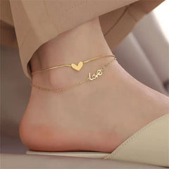 Layered Love Heart Golden Anklet - Veinci