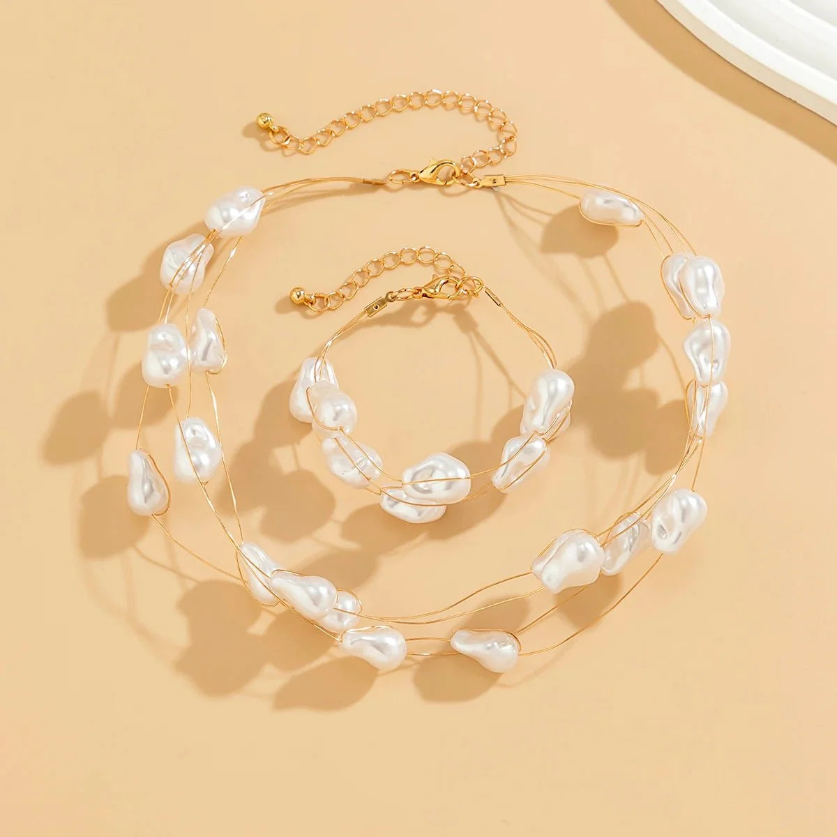 Layered Strung Pearls Bracelet and Necklace - Veinci