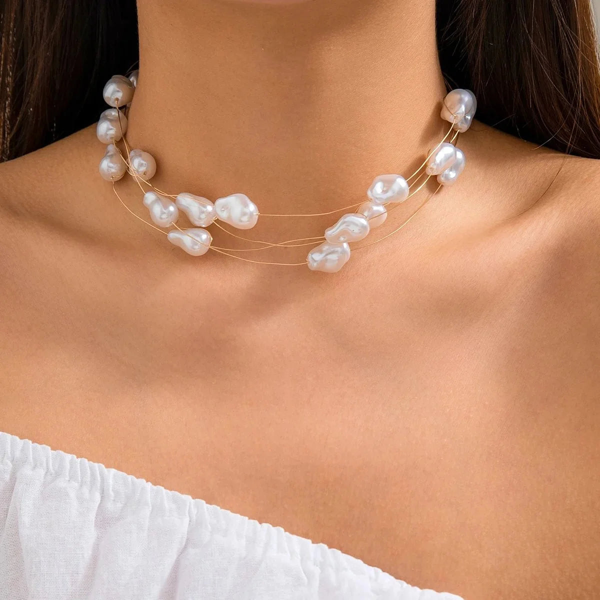 Layered Strung Pearls Bracelet and Necklace - Veinci