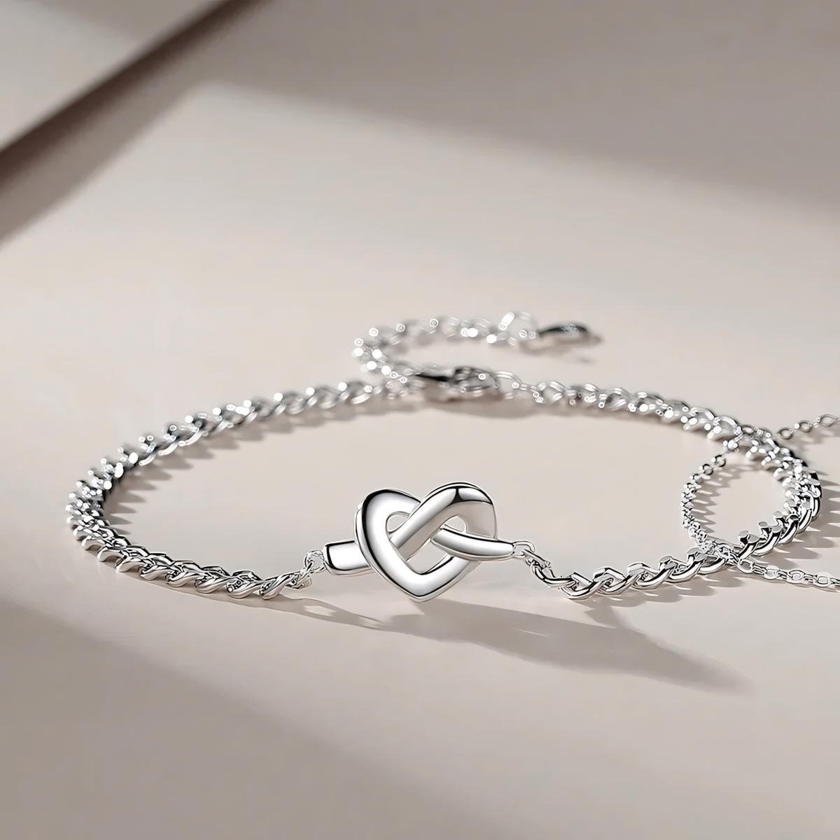 Sterling Silver Dainty Heart Knot Love Bracelet