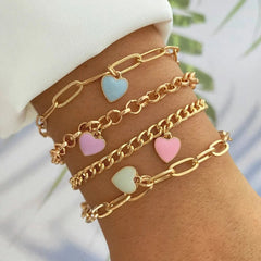 Pastel Heart Bracelet Stack - Veinci