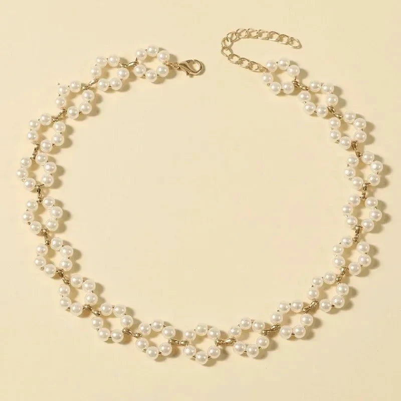 Pearl Floral Daisy Choker Necklace - Veinci