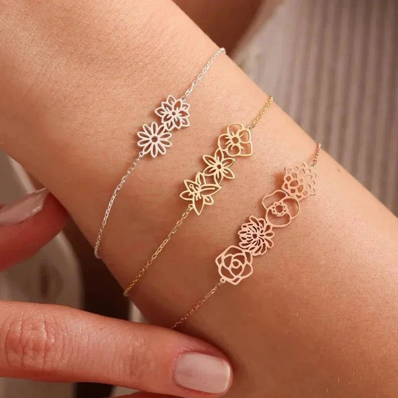 Personalized Birth Flower Chain Bracelet & Necklace - Veinci
