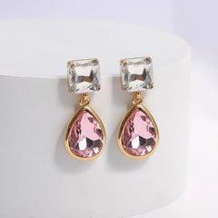 Pink Square Teardrop Diamond Earrings - Veinci
