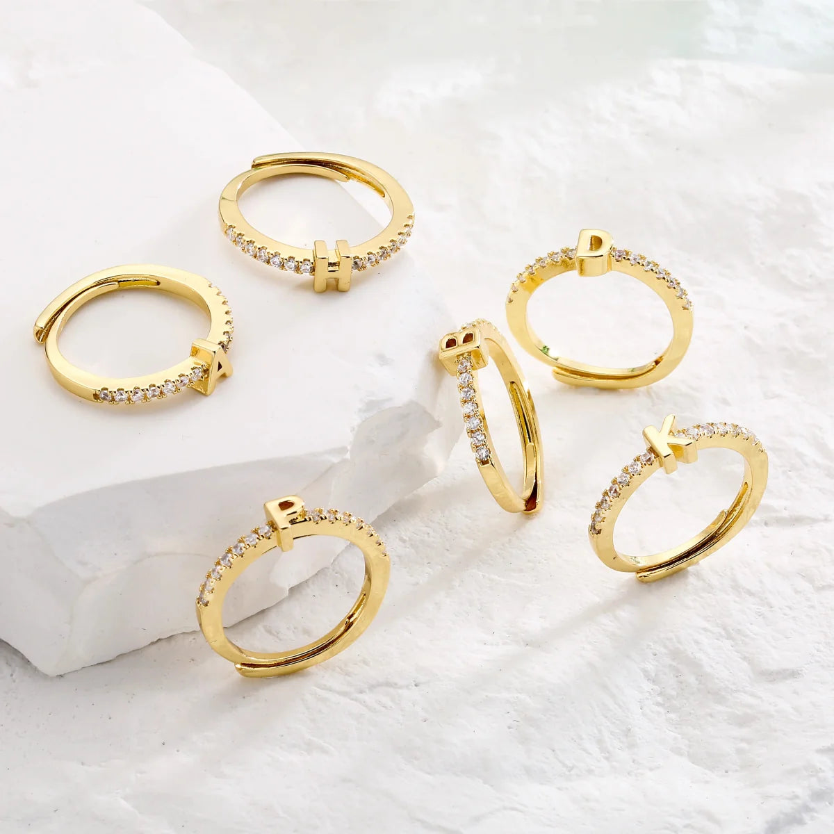 Radiant Adjustable Letter Initial Rings - Veinci