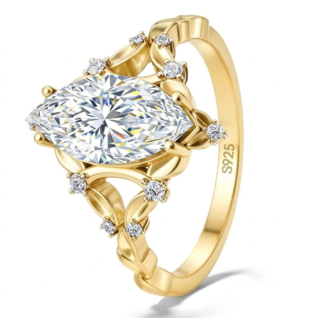 1ct Sterling Silver Marquise Cut Moissanite Droplet Ring