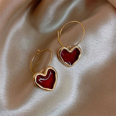 Romantic Burgundy Heart Earrings - Veinci