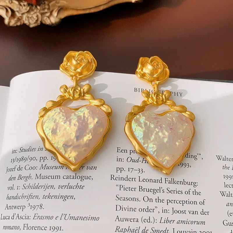 Rose Floral Enamel Heart Earrings - Veinci