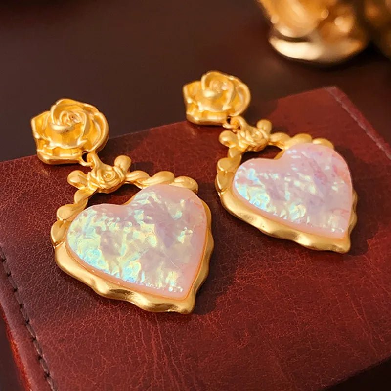 Rose Floral Enamel Heart Earrings - Veinci