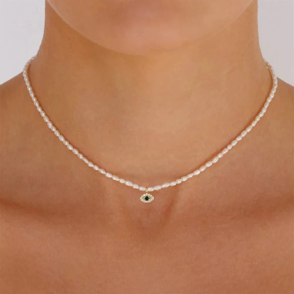 S925 Dainty Diamond Charm Pearl Necklace - Veinci