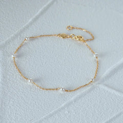 S925 Dainty Satellite Pearl Chain Bracelet - Veinci
